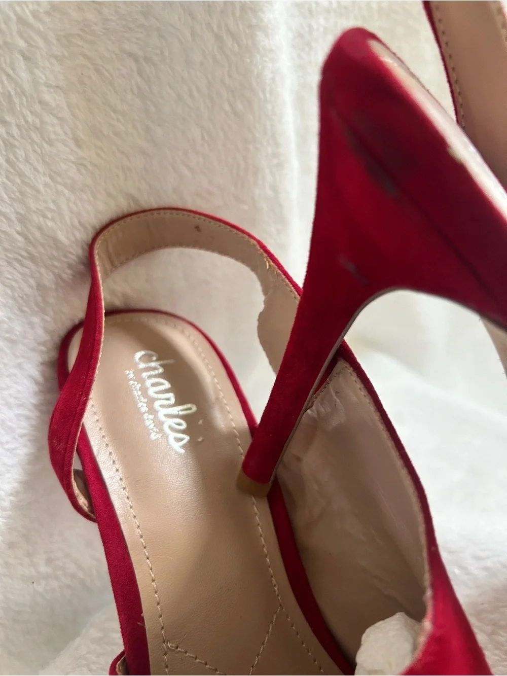 Charles David Red Suede Peep-Toe Slingback Heels